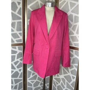 New H&M HM Women Oversized Long Blazer Jacket Hot Pink Sz S Small Lined